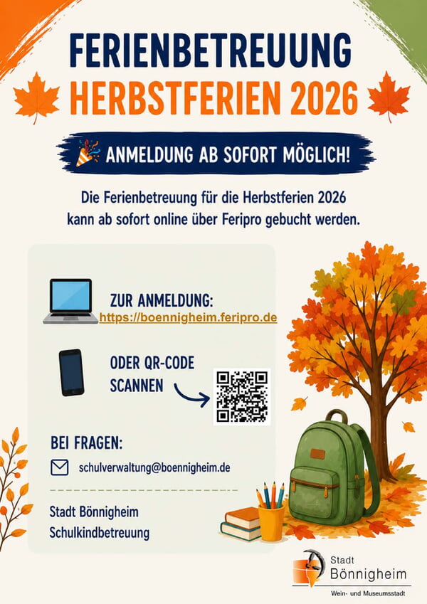 Das Bild zeigt ein Plakat mit Informationen zur Herbstferienbetreuung 2026