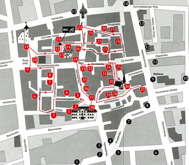 Stadtplan der Innenstadt für die Stadtrundgänge